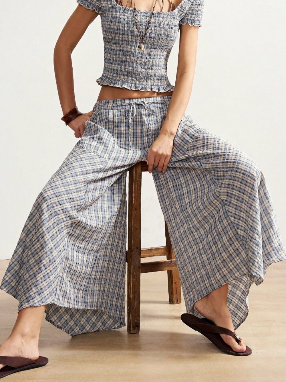 Casual Women's Boho Plaid Long Pants - Picture 3 of 10
